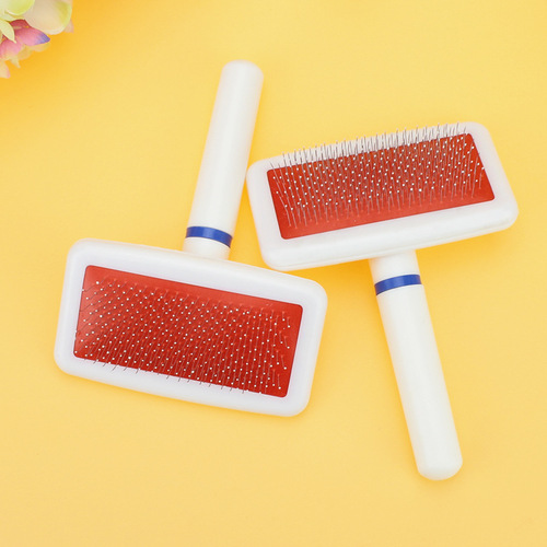 Manufacturer wholesale white plastic handle pet comb air bag dog comb cat needle comb with protective point hair removal comb