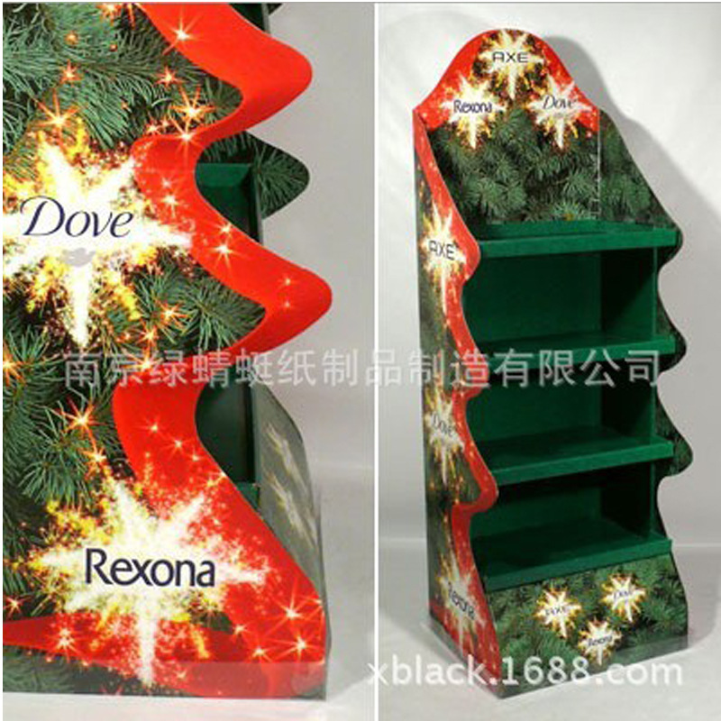 厂家批发节日超市促销纸货架 瓦楞纸板圣诞树产品宣传展示架