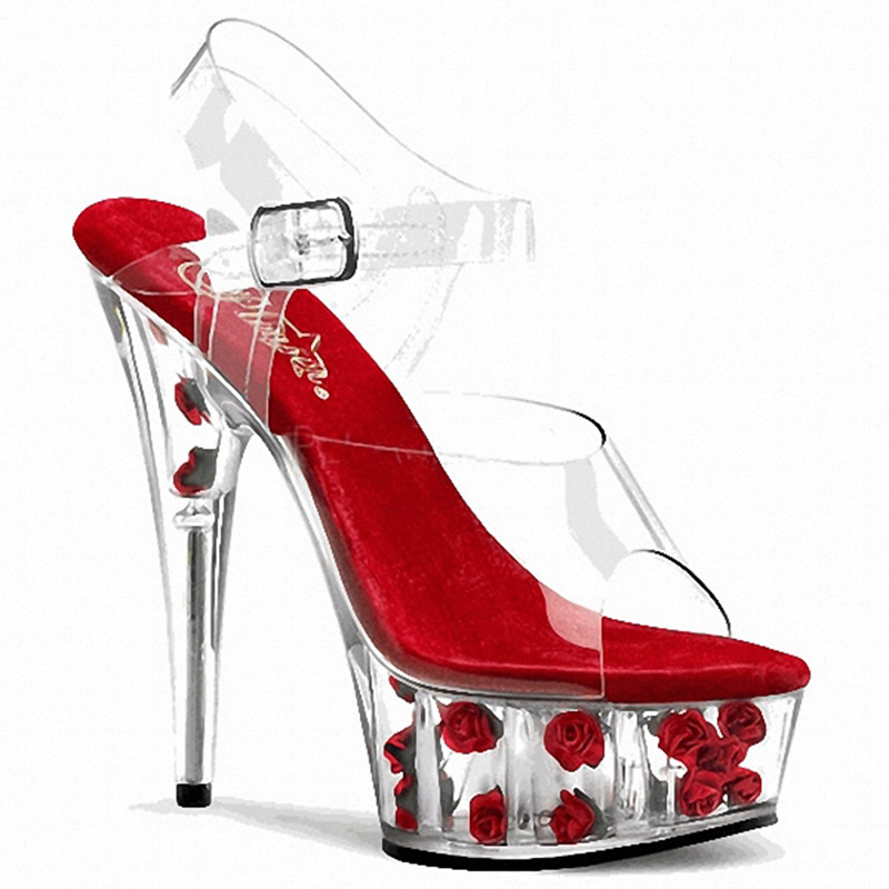 2021 moda nuevo club nocturno Rosa sandalias de mujer 15cm tacón alto peep toe sandalias