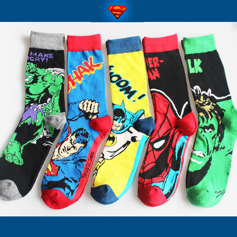 European and American Cartoon Animation Marvel Series Men's Cotton Socks Personality Sports Cotton Socks Factory Direct Supply