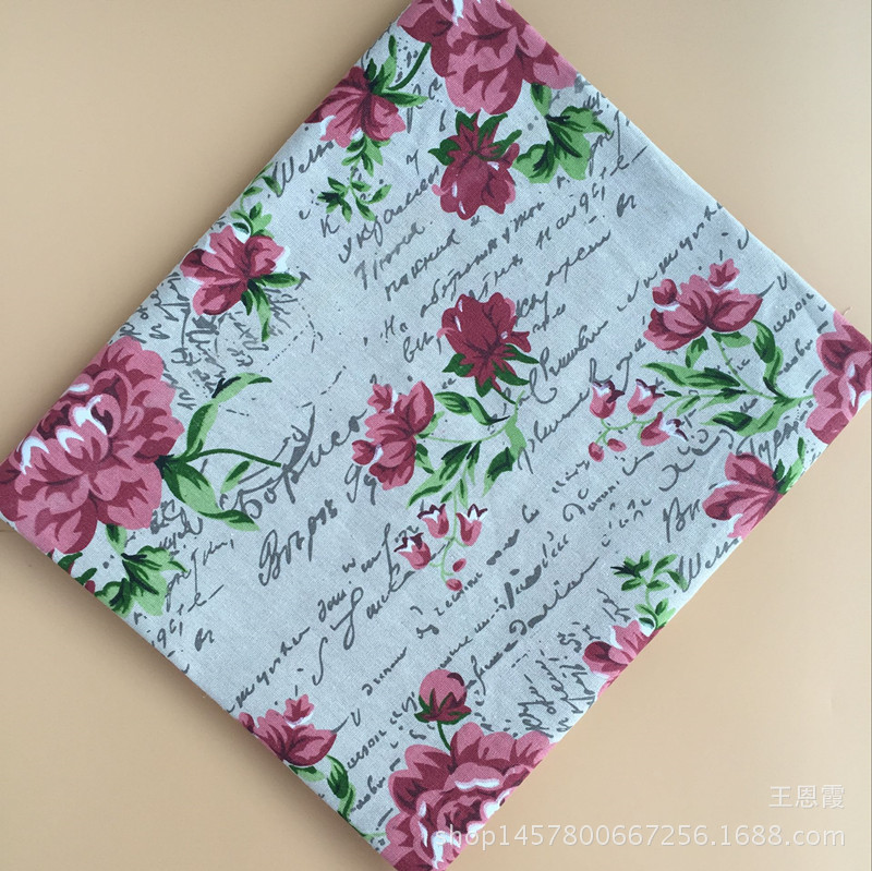 厂家直销 亚麻面料 麻布印花 DIY印染 量大从优 英文牡丹