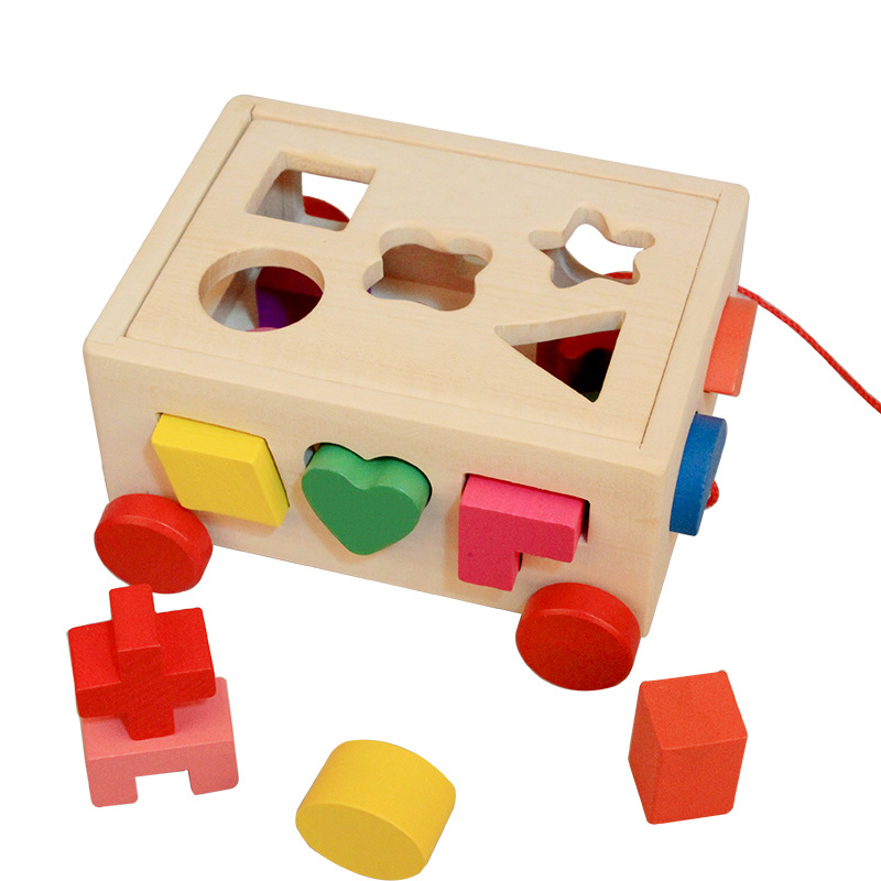 15-agujero multifuncional de madera remolque Caja de Inteligencia forma a juego remolque de los niños educativos de Madera Juguetes de educación temprana