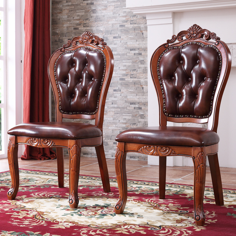 Factory direct European-style solid wood dining chair high-end leather chair club leisure chair armrest chair special price