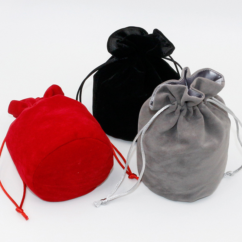 Bolsa de tela con fondo redondo, bolsa de terciopelo de doble capa con cordón, bolsa pequeña para guardar joyas, logotipo impreso, bolsa de vino de terciopelo de alta gama.