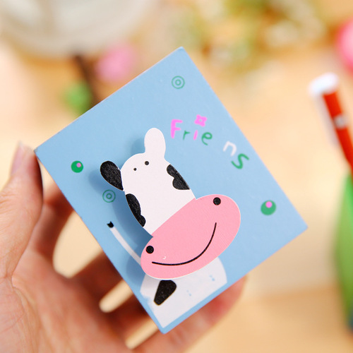 BT005 Korean creative stationery with note holder wooden cute painted animal pen holder T