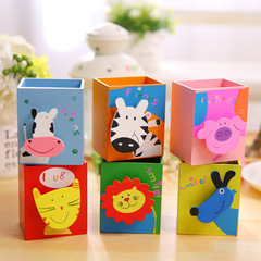 BT005 Korean creative stationery with note holder wooden cute painted animal pen holder T