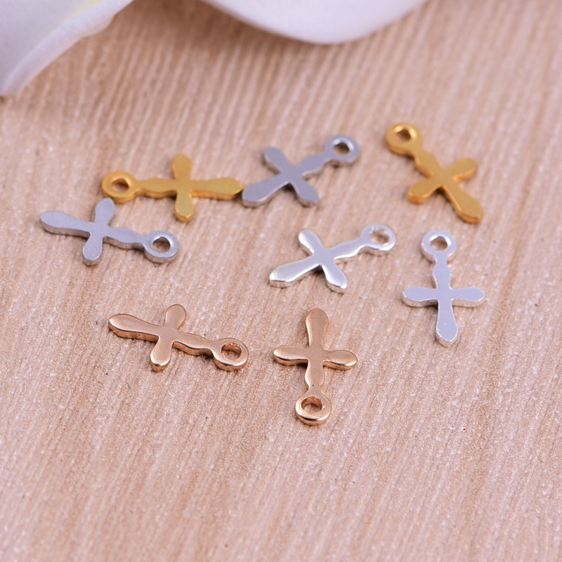 Mini Cross Flat Pendant Gold-Plated Small Cross Accessory Handmade DIY Jewelry Tassel Tail Pendant