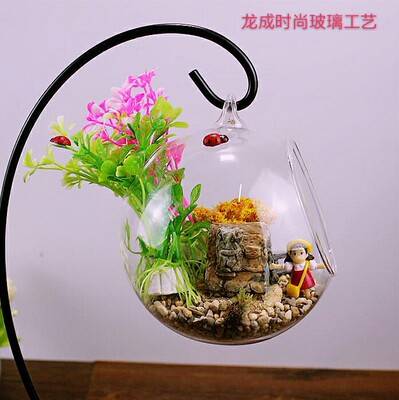 [微景观生态瓶玻璃吊件双斜口玻璃吊球多肉苔藓瓶婚庆饰品挂件]