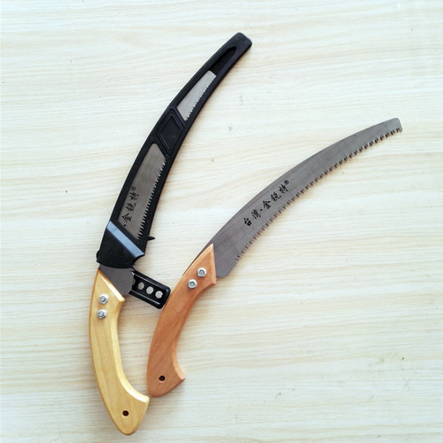 Garden agricultural tools wooden handle with black rubber sleeve 350 long 3-sided teeth white black head hand saw thick branch fruit branch saw branch saw