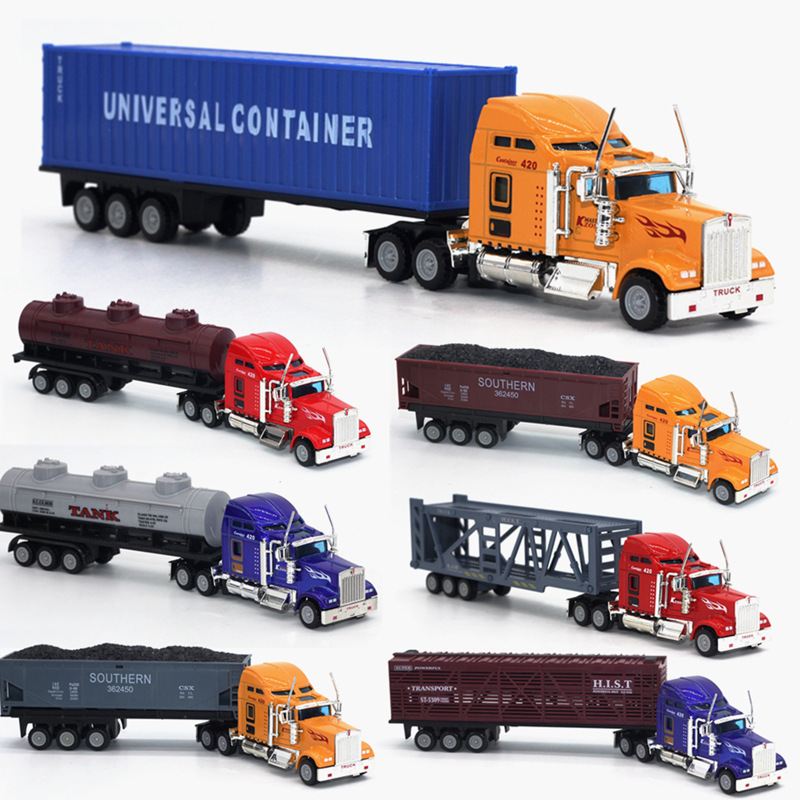 1:65 Alloy Large Truck American Transporter Container Truck Flatbed Truck Model Cross-Border Hot Sale