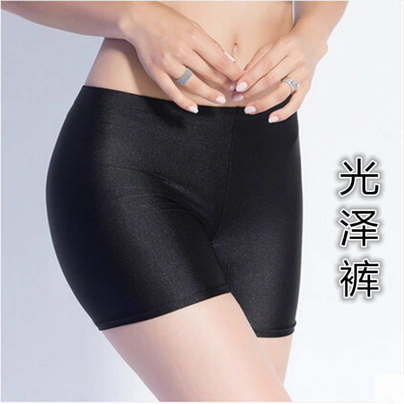 夏季光泽纯色安全裤女简约平口三分打底裤防走光弹力保险裤头