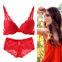 清仓欧美女士丰胸内衣蕾丝性感深V小胸罩聚拢调整型文胸套装