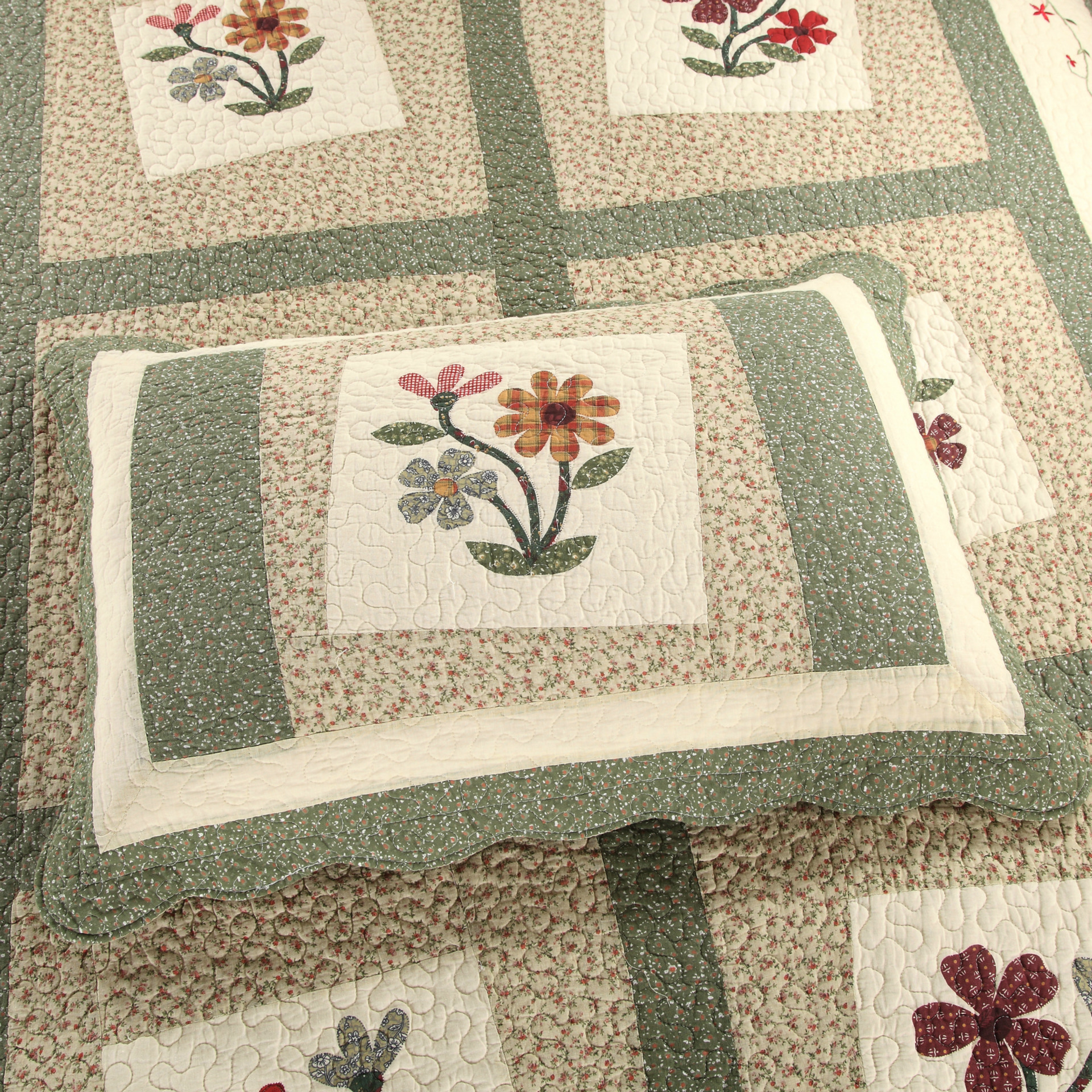 [Milea] Algodón acolchado lavado edredón de tres piezas conjunto de cuatro piezas de costura real bordado edredón de alta calidad