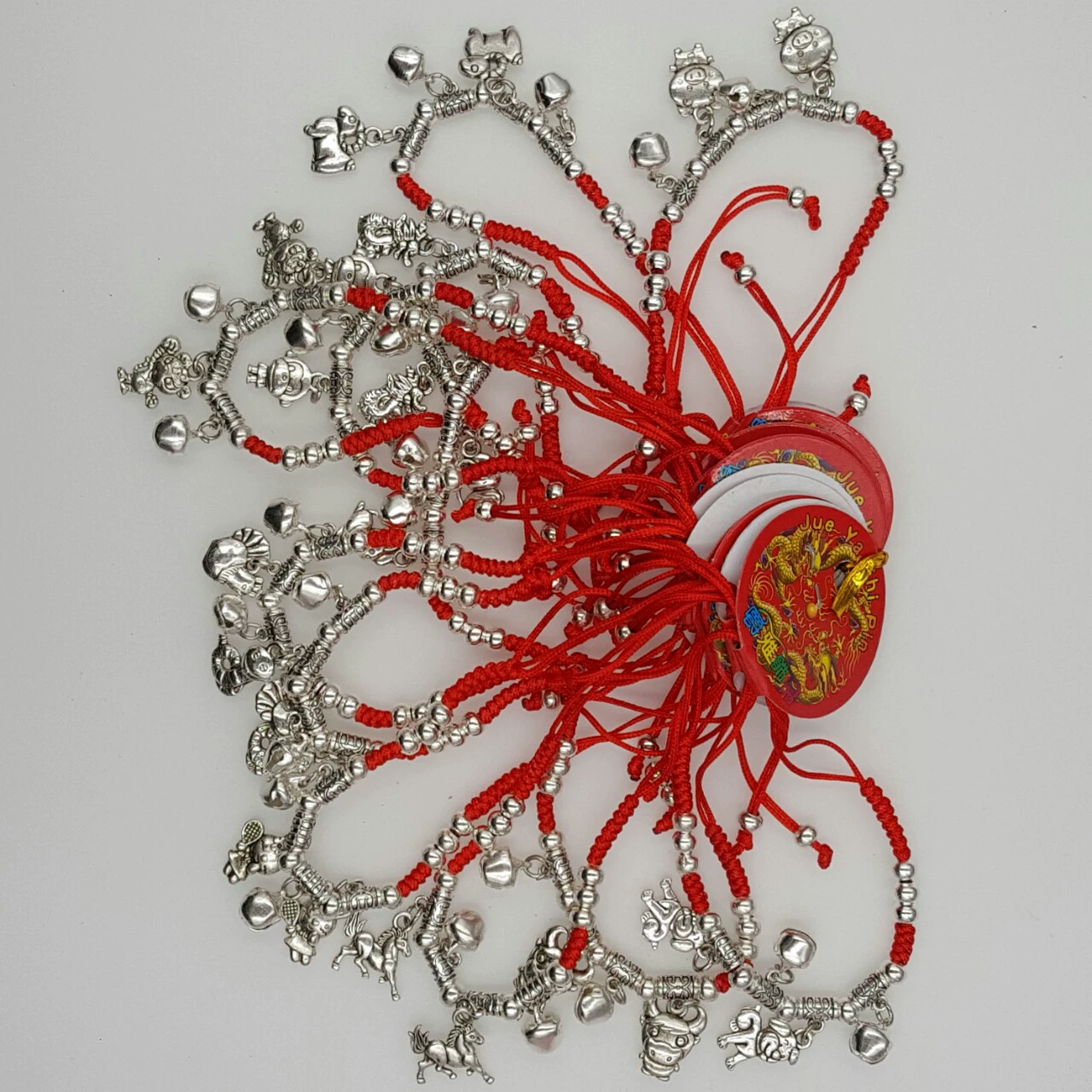 Woven Red Rope Bracelet, Miao/Tibetan Silver Alloy Charms, Ankle & Wrist, Multiple Styles