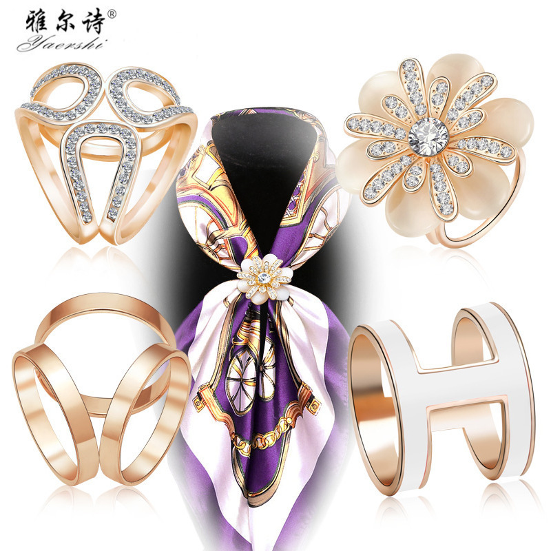 韩国三环丝巾扣胸针 山茶花胸花百搭别针领针徵章披肩批发女