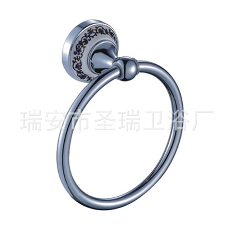 Shengruijia baño hardware colgante azul y blanco porcelana toalla anillo cerámica toalla rack Acero inoxidable toalla anillo transfronterizo