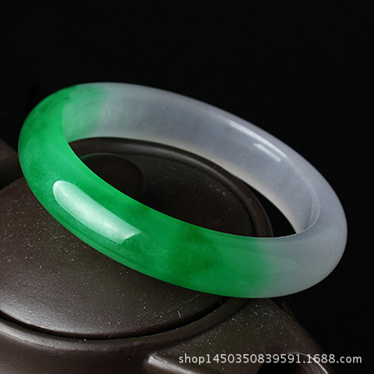 Emerald Bracelet Ice-colored Yang Green Floating Flower Jade Bracelet Half Green Half White Jade Bracelet Quartzite Bracelet Jade Bracelet