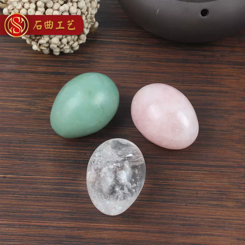 厂家批发工艺礼品天然白水晶鸡蛋健身球石透亮粉色水晶节日复活蛋