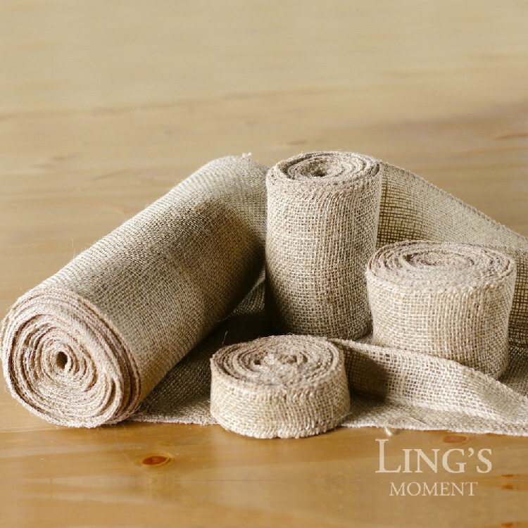 Solid Color Linen Roll DIY Handmade Christmas Wedding Craft Linen Strip Natural Jute Roll Table Flag Chair Back Fabric