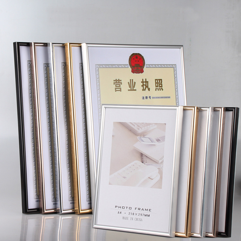 Wholesale aluminum alloy photo frame picture frame business license frame A3 wall hanging aluminum alloy A4 photo frame certificate frame table wall hanging
