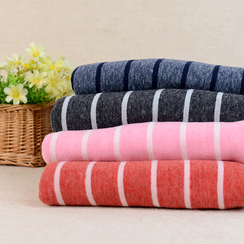 针织布条纹麻布料 涤麻条纹T恤长款外套裙子 休闲服装面料