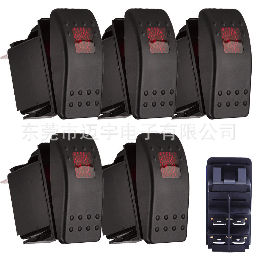 12V-24V 车船通用 翘板防水开关 单红灯 四脚 ON-OFF