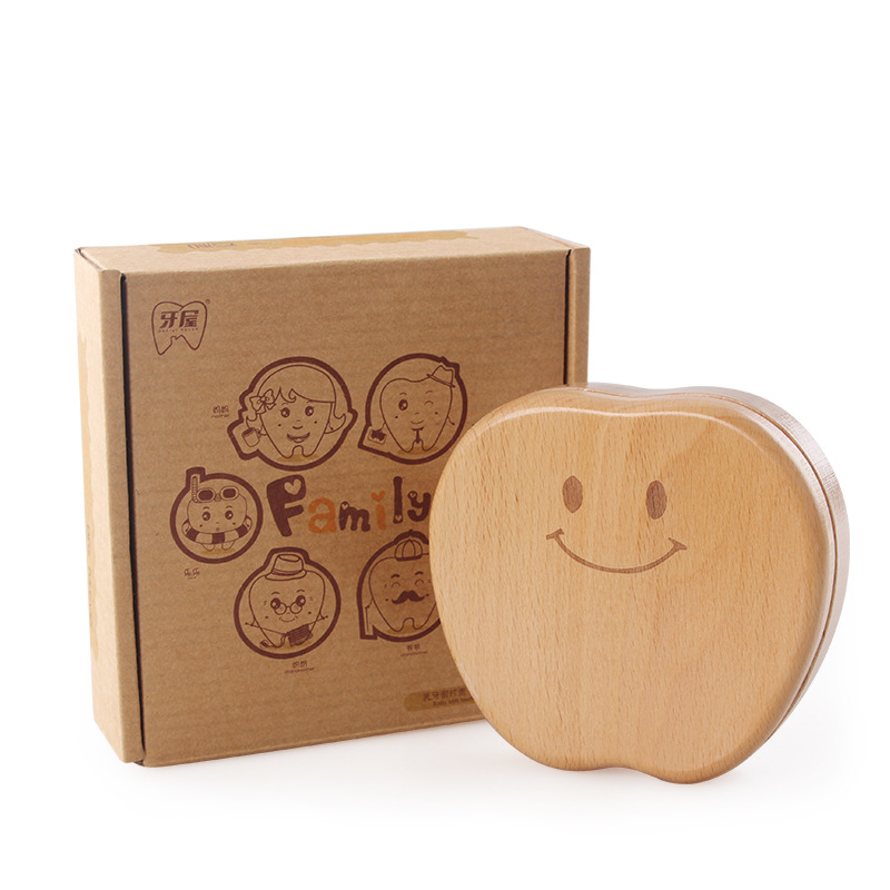 Caja de almacenamiento de dientes de leche de madera personalizada para niños manzana huevo umbilical cabello fetal caja recuerdos de cabello fetal caja de almacenamiento