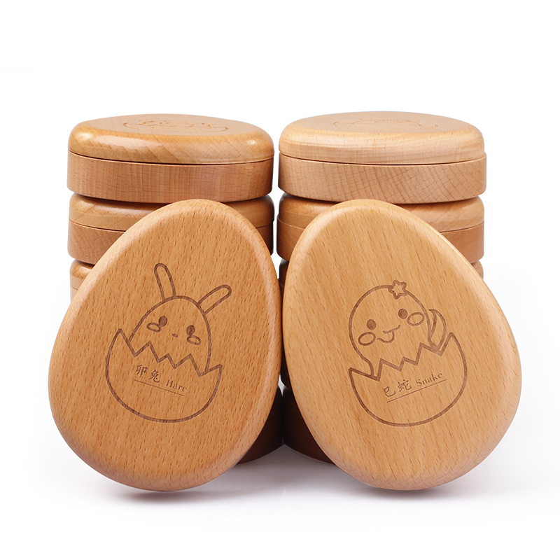 Caja de madera para guardar cabello fetal y dientes de leche, recuerdo creativo de madera con forma de dibujos animados, con forma de huevo del zodiaco para bebés.