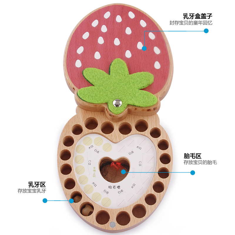 Procesamiento personalizado caja de almacenamiento de dientes para niños niños niñas personalidad de fresa cabello fetal dientes colección caja de recuerdos