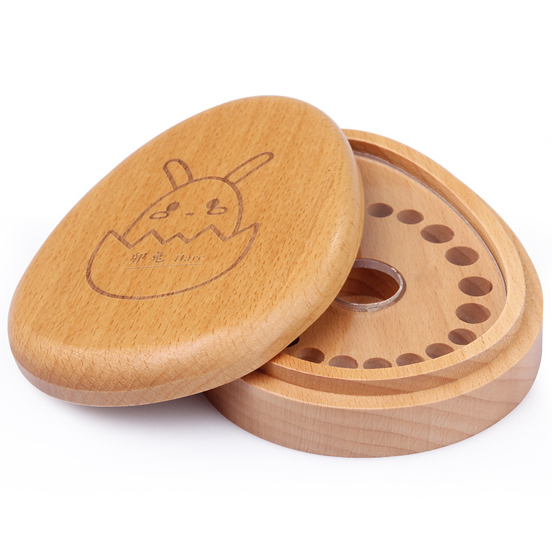 Caja de madera para guardar cabello fetal y dientes de leche, recuerdo creativo de madera con forma de dibujos animados, con forma de huevo del zodiaco para bebés.