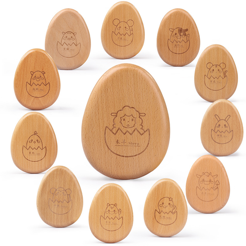 Caja de madera para guardar cabello fetal y dientes de leche, recuerdo creativo de madera con forma de dibujos animados, con forma de huevo del zodiaco para bebés.