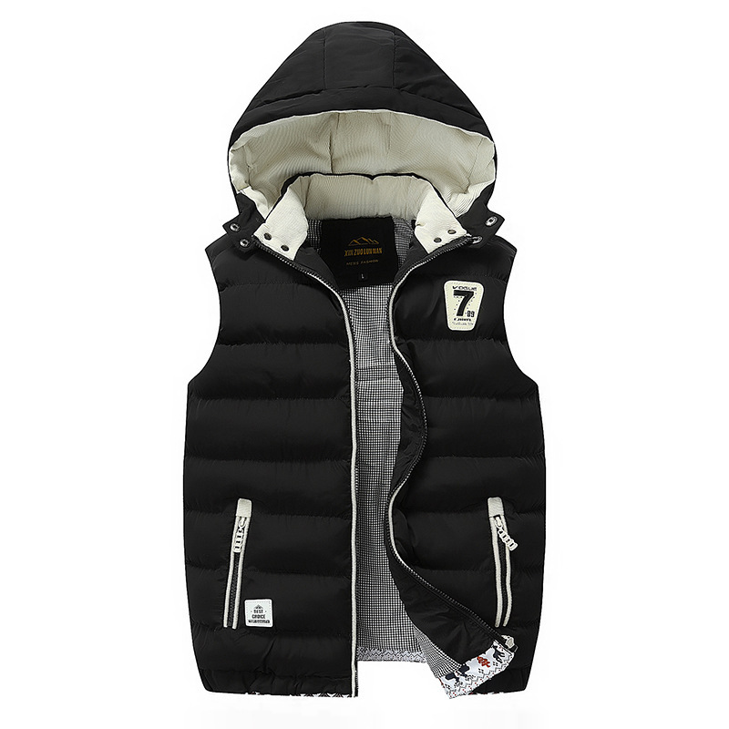 Vest Men's Autumn and Winter Casual Men's Hooded Slim Outwear Fleece-Lined Thickeneded Casual Stand-Up Collar down Cotton Outwear Youth