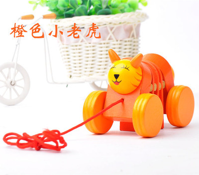 Los niños de madera de dibujos animados animal tirar de la cuerda Caterpillar tirar de la línea de juguete bebé arrastre niño educación temprana rompecabezas 1-3 años de edad