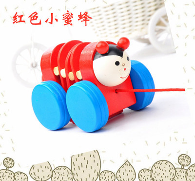 Los niños de madera de dibujos animados animal tirar de la cuerda Caterpillar tirar de la línea de juguete bebé arrastre niño educación temprana rompecabezas 1-3 años de edad