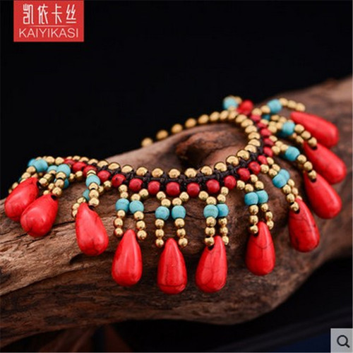 Hand-woven Tibetan-style layered fringe retro ankle chain with ethnic charm, court-style ankle accessory for women, ancient-style jewelry