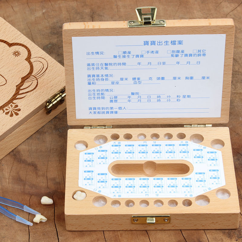 Caja de almacenamiento de dientes de madera personalizada para bebés, caja de regalo de cumpleaños creativa