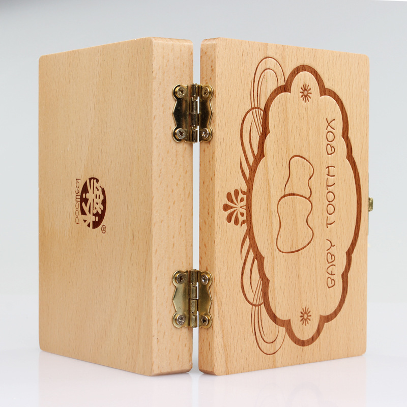 Caja de almacenamiento de dientes de madera personalizada para bebés, caja de regalo de cumpleaños creativa