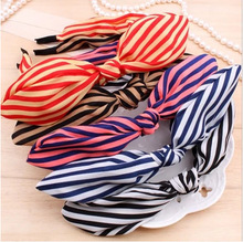 厂家批发 韩版头饰兔耳朵发箍碎花条纹布艺发带 义乌小商品地E18