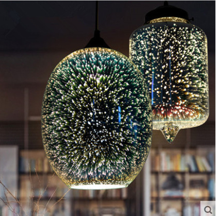 跨境 3D餐厅灯创意彩色玻璃酒吧吊灯发廊服装店灯具咖啡馆吧台灯