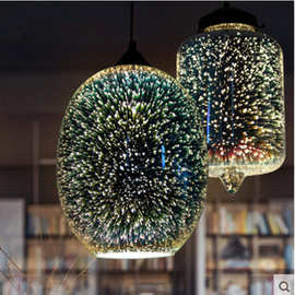 跨境 3D餐厅灯创意彩色玻璃酒吧吊灯发廊服装店灯具咖啡馆吧台灯