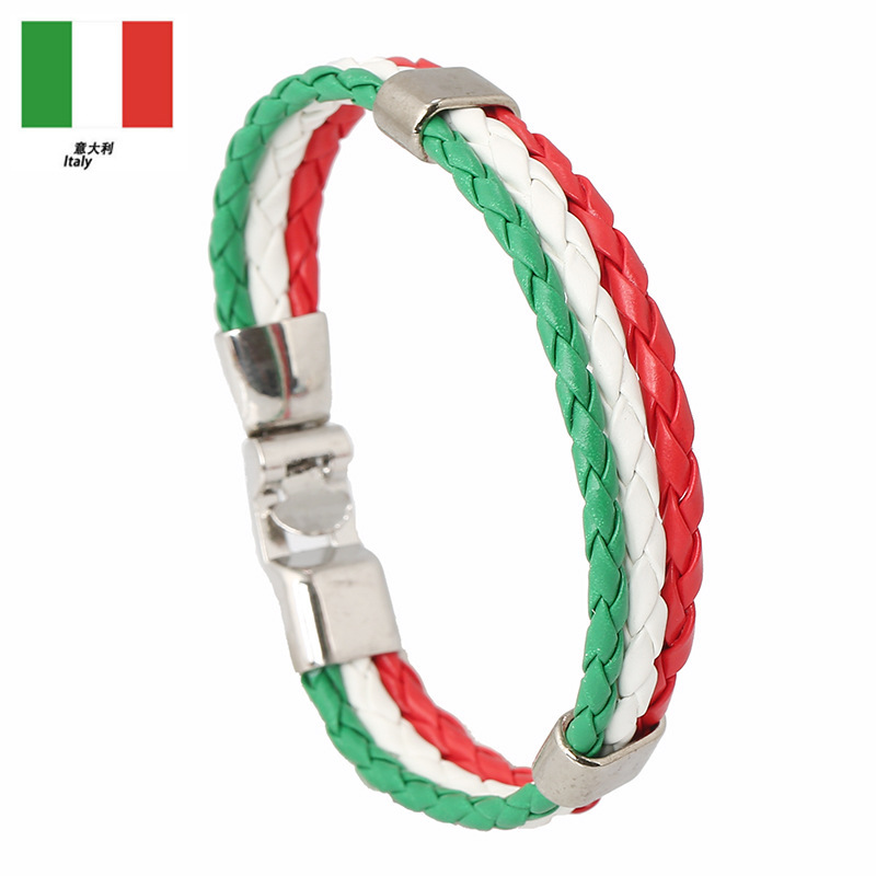 Simple and Creative Hand-Woven Leather Bracelet in National Flag Colors, Personalized Sports Bracelet, World Cup Country Bracelet Simple and Creative Hand-Woven Leather Bracelet in National Flag Colors, Personalized Sports Bracelet, World Cup Country Bracelet