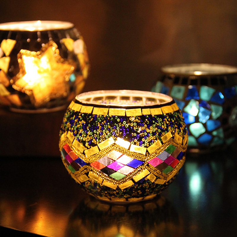 in stock Candlestick Hot Sale Damaged Package Compensation Explosions Wedding Ornaments Confession Props European Style Mosaic Glass Candlestick