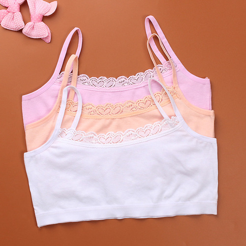 Children's tube top development period lace solid color bra underwear vest breathable half-body wrap chest student pure cotton suspender belt