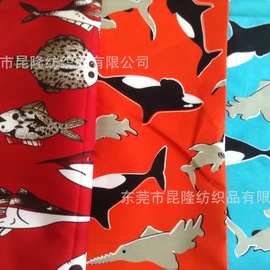 海滩花布夏威夷海岛风情海洋动物沙滩花裤小鱼印鲨鱼印花面料
