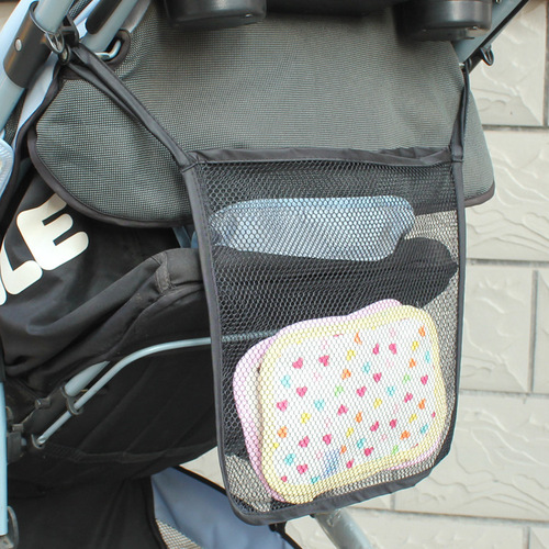Infant car rear-mounted black grid hanging bag, diaper and tissue bag, baby stroller universal storage net bag