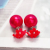 Fashionable cute double-sided earrings from pearl, flowered, European style