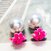 Fashionable cute double-sided earrings from pearl, flowered, European style