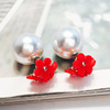 Fashionable cute double-sided earrings from pearl, flowered, European style