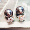 Fashionable cute double-sided earrings from pearl, flowered, European style