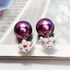 Fashionable cute double-sided earrings from pearl, flowered, European style